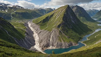 Et kvikkleire ras i et norsk landskap, med en stor mengde jord og rusk som sklir ned en åsside