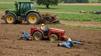 En jordbruksulykke med en traktor og en skadet bonde.