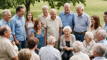 En stor familiesammenkomst med mange mennesker samlet.