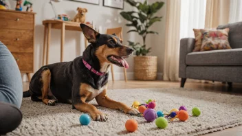 En person stimulerer en hund med en leke, for å fremme fysisk og psykisk helse.