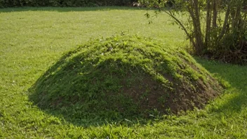 En liten, rundet jordhaug i en naturlig setting, dekket av gress eller planter.