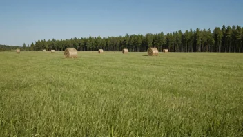 En naturskjønn utsikt over en eng med skjærehøy, en type høy som er vanlig i Norge.