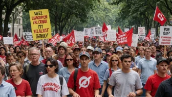 En sosialistbevegelse-protest med mennesker som holder skilt og bannere.