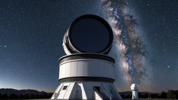 Et bilde av et stjerneobservatorium med et stort teleskop og en stjernefylt himmel.