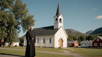 Et norsk kirke med en prest utenfor, som symboliserer rollen til en sogneprestembete i samfunnet.