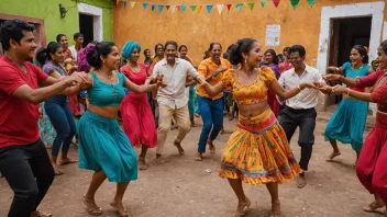 Et fargerikt og energisk bilde av mennesker som danser gatelatindans.