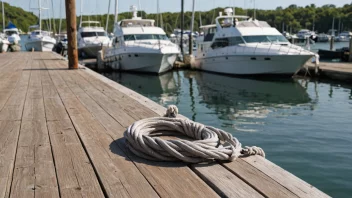 Et tambat på en brygge med båter i bakgrunnen.