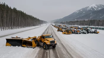 En snøryddingsstasjon med flere snøploger og annet utstyr