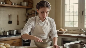 En ung bakkerelev som lærer baking.