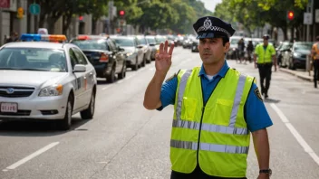 En trafikktjenestemann som sikrer trafikksikkerheten.