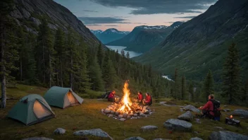 En villmarksleir i norske fjell, omgitt av natur og vakker utsikt.