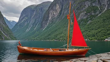 En seilbåt i en fredelig norsk fjord, som viser tradisjonell norsk kultur.