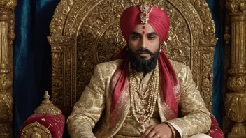 En maharaja som sitter på en trone, symboliserer makt og rikdom.