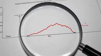 En graf som viser en trendlinje, med et forstørrelsesglass som svever over den, analyserer dataene