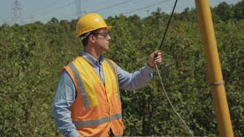 En energiarbeider som utfører vedlikehold på en kraftlinje.