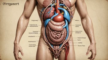 Et bilde som illustrerer begrepet 'organrelatert' med en menneskekropp og fremhevede organer.