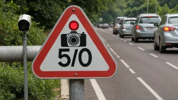 Et trafikkskilt med fartsgrense og et kamera som overvåker trafikken