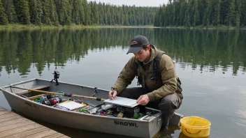 En person som gjennomfører en fiskestudie på en innsjø.