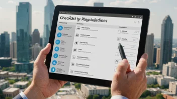 En person som holder en nettbrett med en sjekklister over regler og forskrifter.