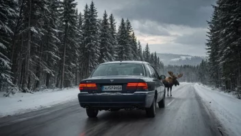 En bil som kjører på en elg på en norsk vei