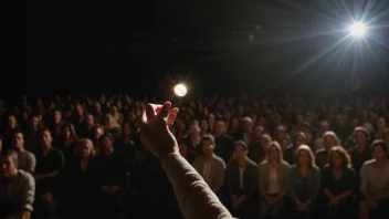 En person som opptrer på scenen, med en blanding av selvtillit og nervøsitet.