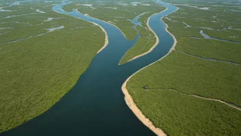 En elvedelta med en blanding av vann og land.