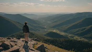 En person som står på en fjelltopp og ser ut på et fantastisk landskap