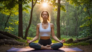 En person som praktiserer yoga eller meditasjon med en glødende aura rundt seg, omgitt av natur.