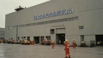 En fabrikkbygning med en skilt som leser 'Skinnfabrikk' på norsk.