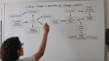 En person står foran en whiteboard med et flytdiagram, som indikerer en endring i behov eller en ny løsning.