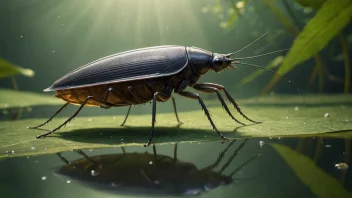 Et vanninsekt som svømmer i vannet, omgitt av vannplanter og andre insekter.