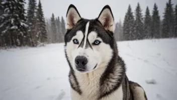 En sibirsk husky hund i et vinterlandskap.