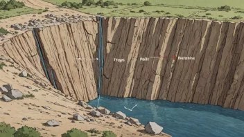 En forkastningsfelle, en geologisk formasjon der to bergarter møtes ved en forkastningslinje.