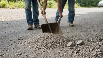 En person legger grus på en vei for å skape en jevn overflate.