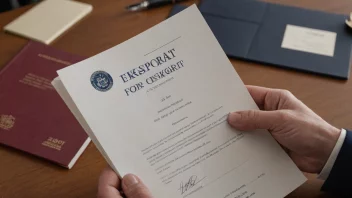 Et bilde av en norsk regjeringsrepresentant som holder et dokument med tittelen 'Eksportforskrift' i en formell setting.