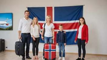 En familie av innvandrere med sine eiendeler, klar til å starte et nytt liv i Norge.