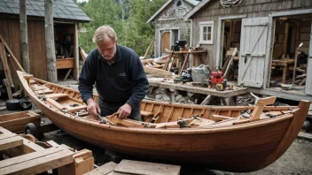 Et bilde av en tradisjonell norsk båtbygger på arbeid.