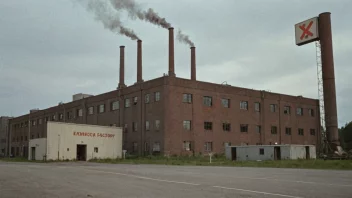 En fabrikk som produserer sprengstoff, med et stort industribygg og skorsteiner.