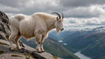 En majestetisk skjærbukk som står på en steinete fjellside.