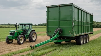 Jordbrukstilhenger festet til en traktor i en åker.