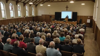 En kirkekonferanse med en taler og publikum