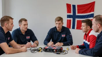 En gruppe elektrikere som diskuterer elektroinstallasjoner.