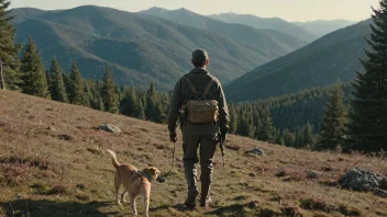 En person og deres hund på jakt i fjellet.