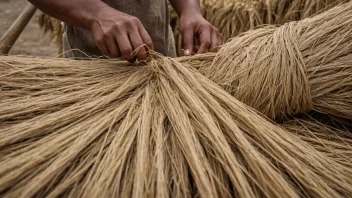 Jute-fibre som høstes og prosesseres til tekstiler.