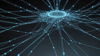 En illustrasjon av et nettverk med data som flyter gjennom det, med en måler eller viser som måler dataflyten.