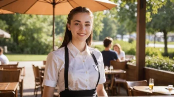 En ung voksen som jobber som servitør på en restaurant om sommeren.