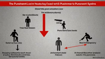 Et diagram som viser de forskjellige nivåene av straff i et straffesystem, med en rød pil som peker på nivået 'straffetrinn'.