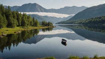 Et fredelig innenlandsfarvann i Norge med en liten båt.