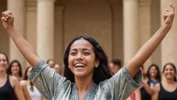 En person som danser triumferende, feirer en seier eller en stor prestasjon.