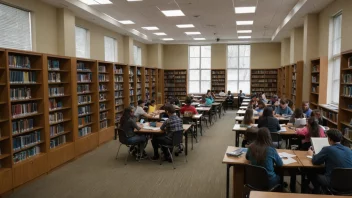 En bibliotekssal med studenter som leser og studerer